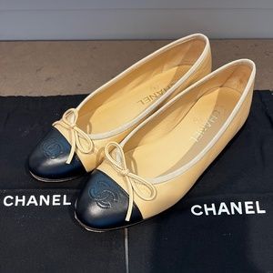 Chanel Classic Flats Ballerina Black Beige 36.5 6.5
